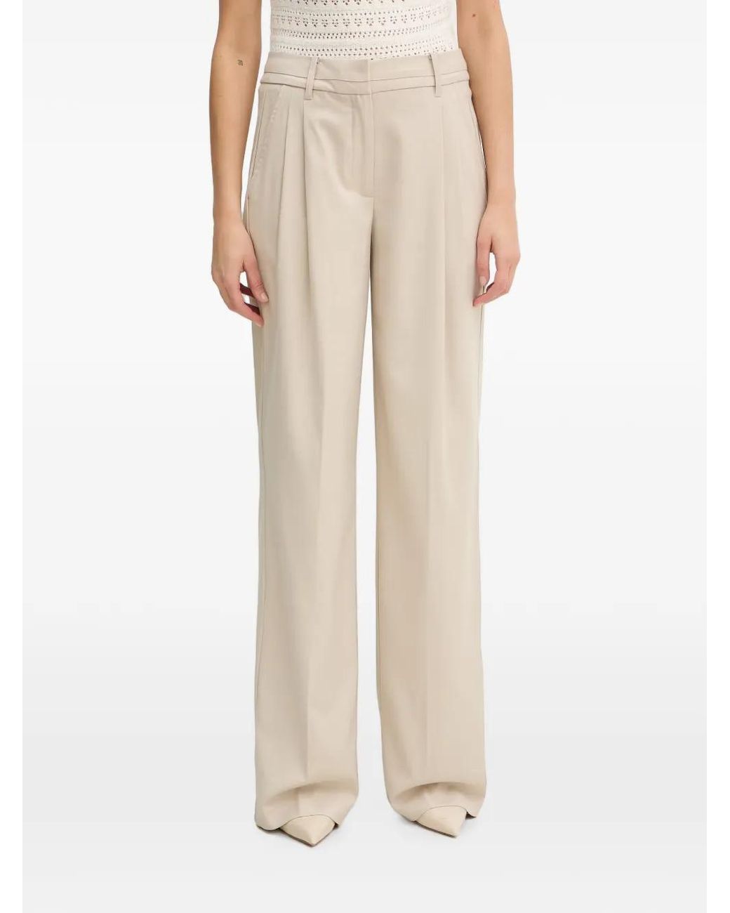 Guess Natural Bruna Pinstripe Pleated Trousers