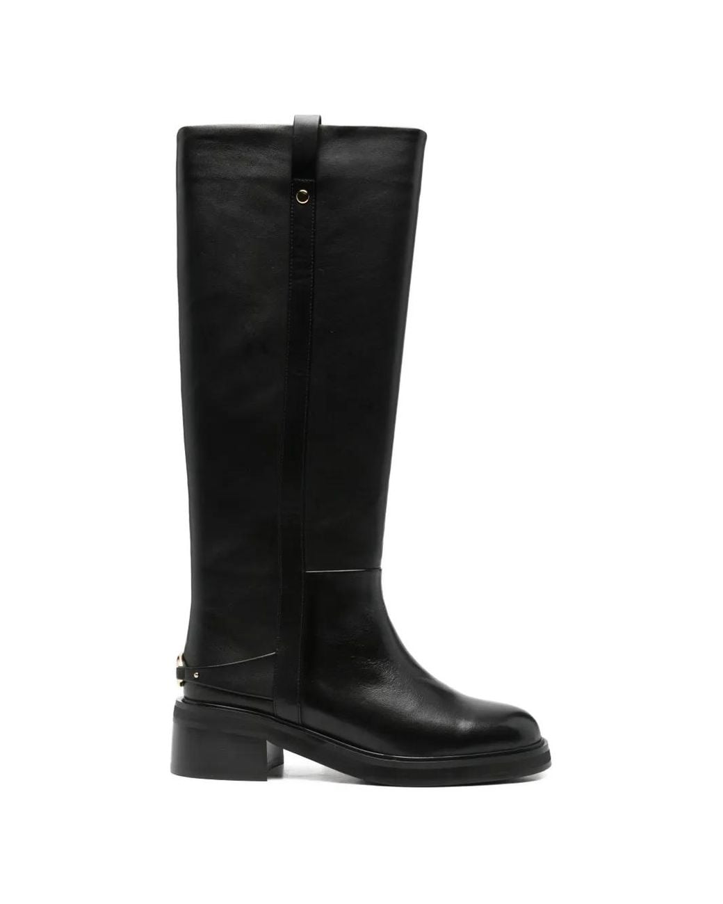 ADRIANNA FERETTI Black Logo-Plaque Knee-High Boots