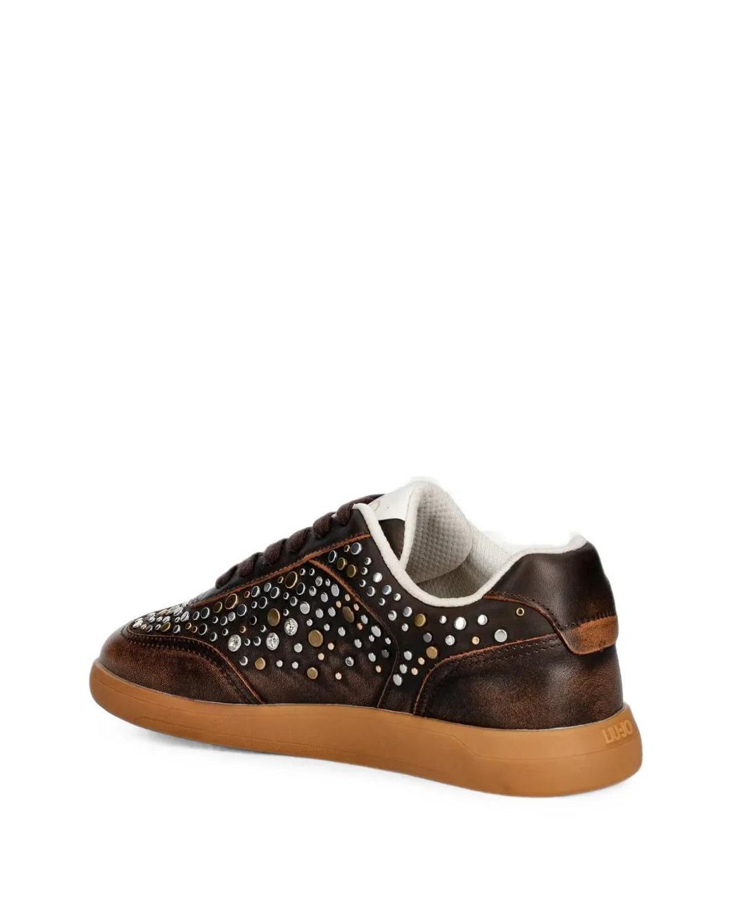 Liu Jo Brown Stud-Embellished Leather Sneakers