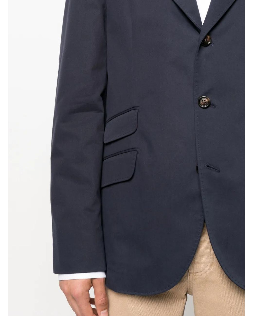 Brunello Cucinelli Blue Single-Breasted Cotton Blazer for men