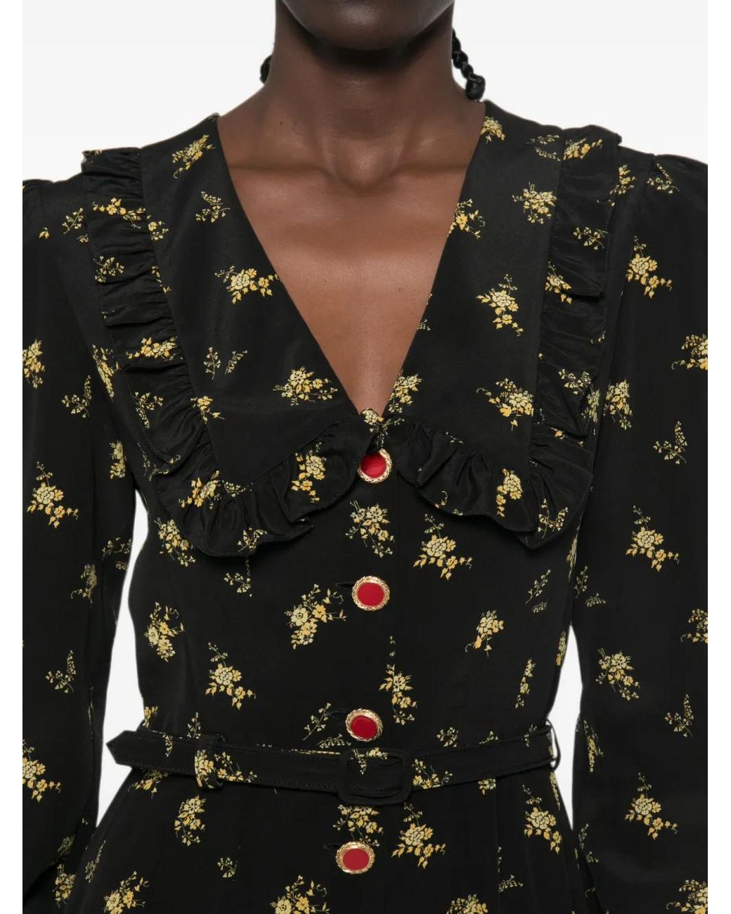 Alessandra Rich Black Floral-Print Ruffled Midi Dress