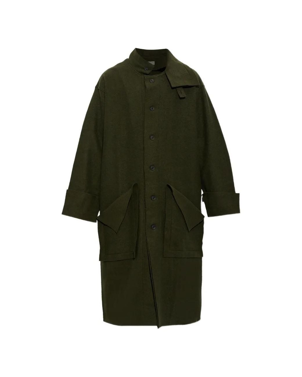 Yohji Yamamoto Green Coat With Stand-Up Collar for men