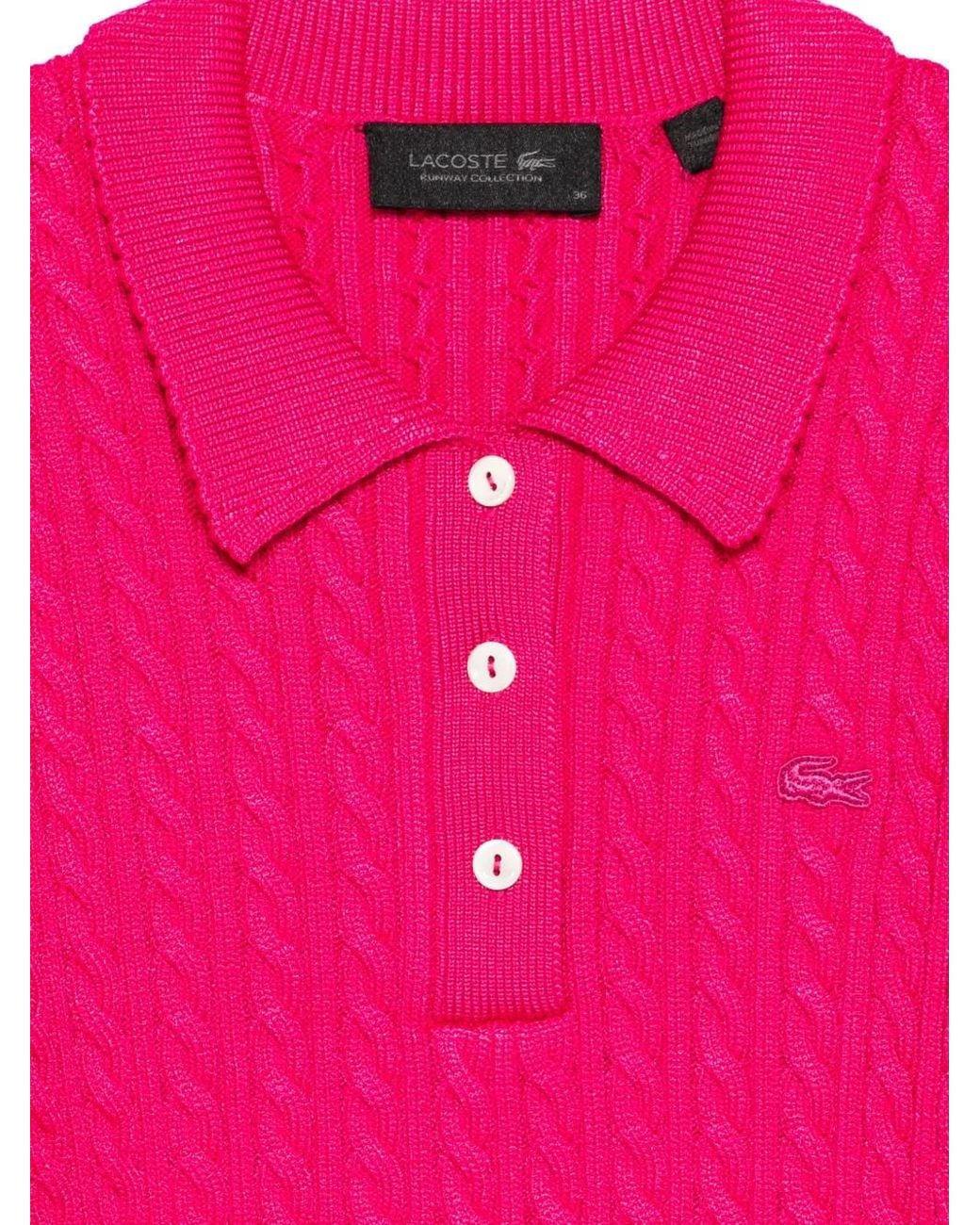 Lacoste Pink Cable-Knit Polo Top