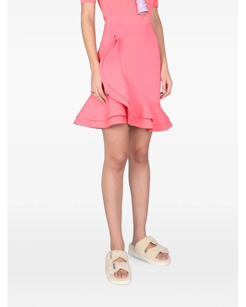 McQueen Pink Ruffle-Trim Mini Skirt