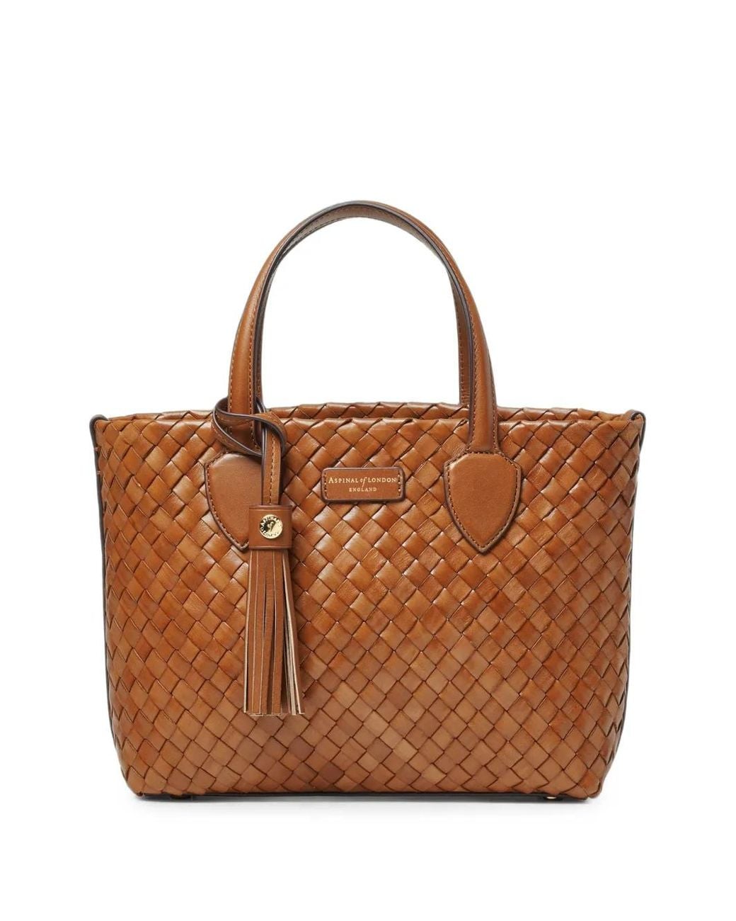 Aspinal Brown Small Island Woven-Leather Tote Bag