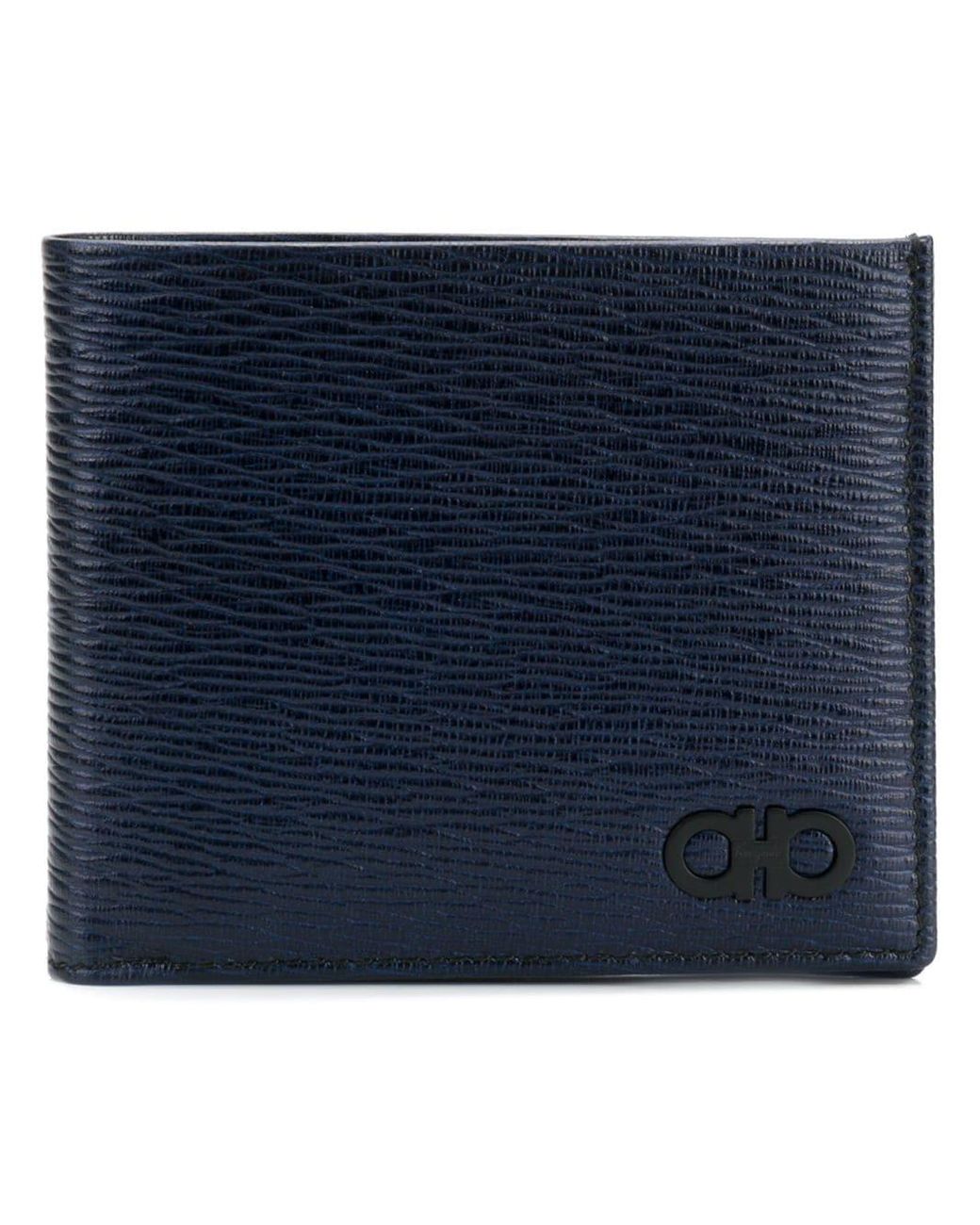 Salvatore Ferragamo - Men's Double Gancini Pebbled Leather Blue Wallet