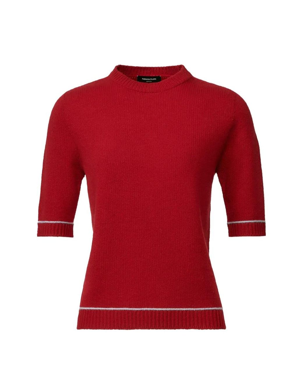 Fabiana Filippi Red Contrast-Trim Short-Sleeve Sweater