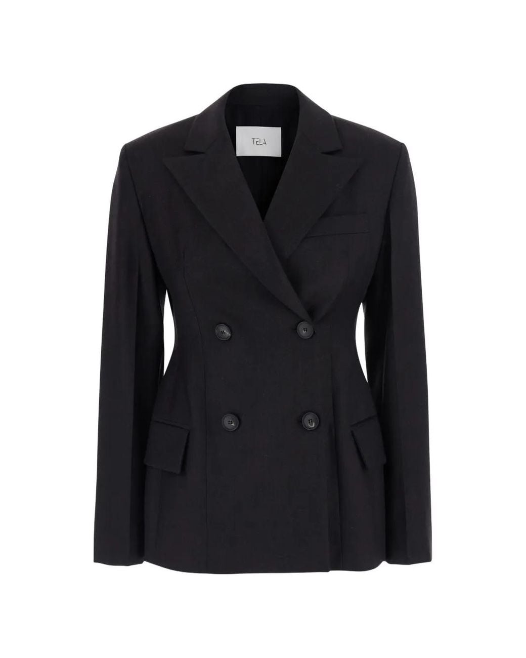 Tela Black Double-Breasted Peaked-Lapels Blazer