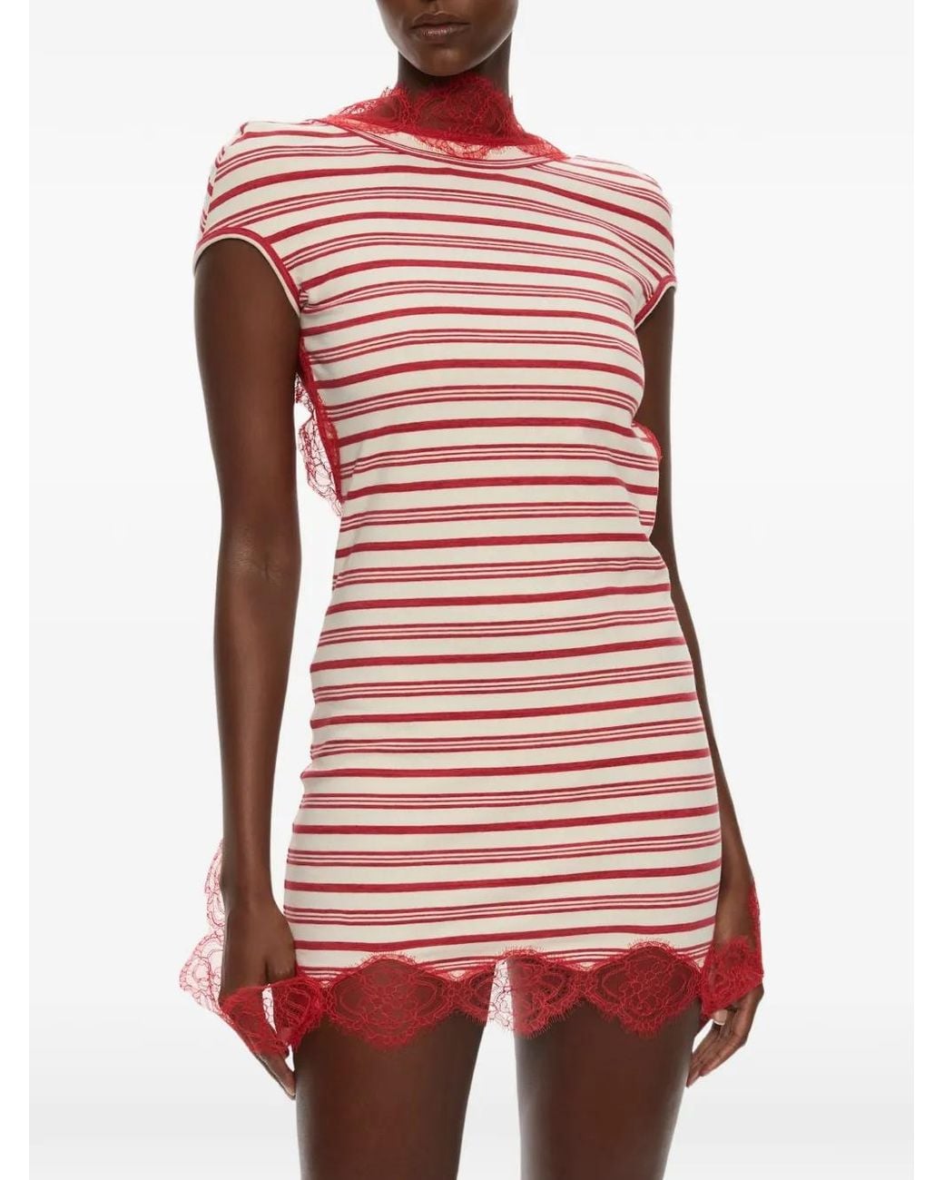 Christopher Esber Red Striped Lace-Trim Mini Dress