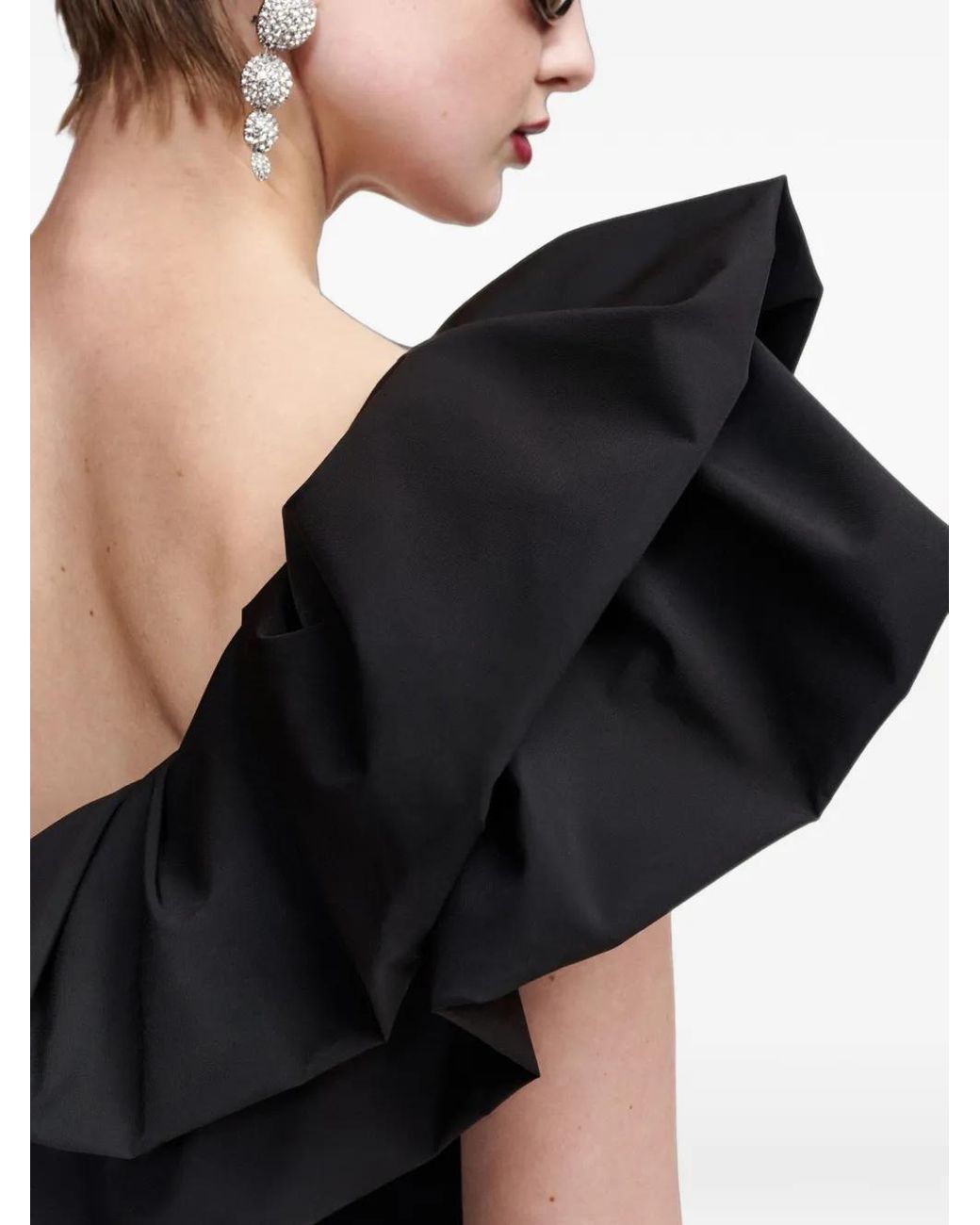 Essentiel Antwerp Black Klack Ruffled Asymmetric Slim-Fit Midi Dress