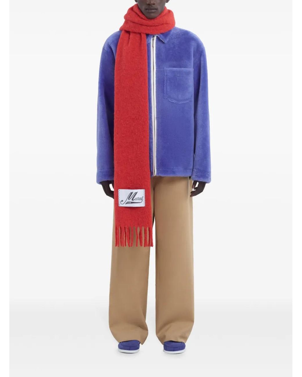 Marni Red Brushed Alpaca-Blend Scarf With Fringes for men