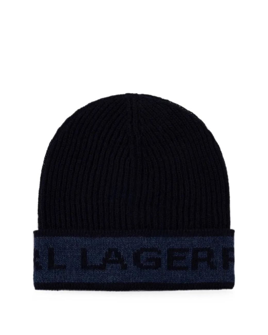 Karl Lagerfeld Blue Logo-Intarsia Ribbed-Knit Beanie Hat for men