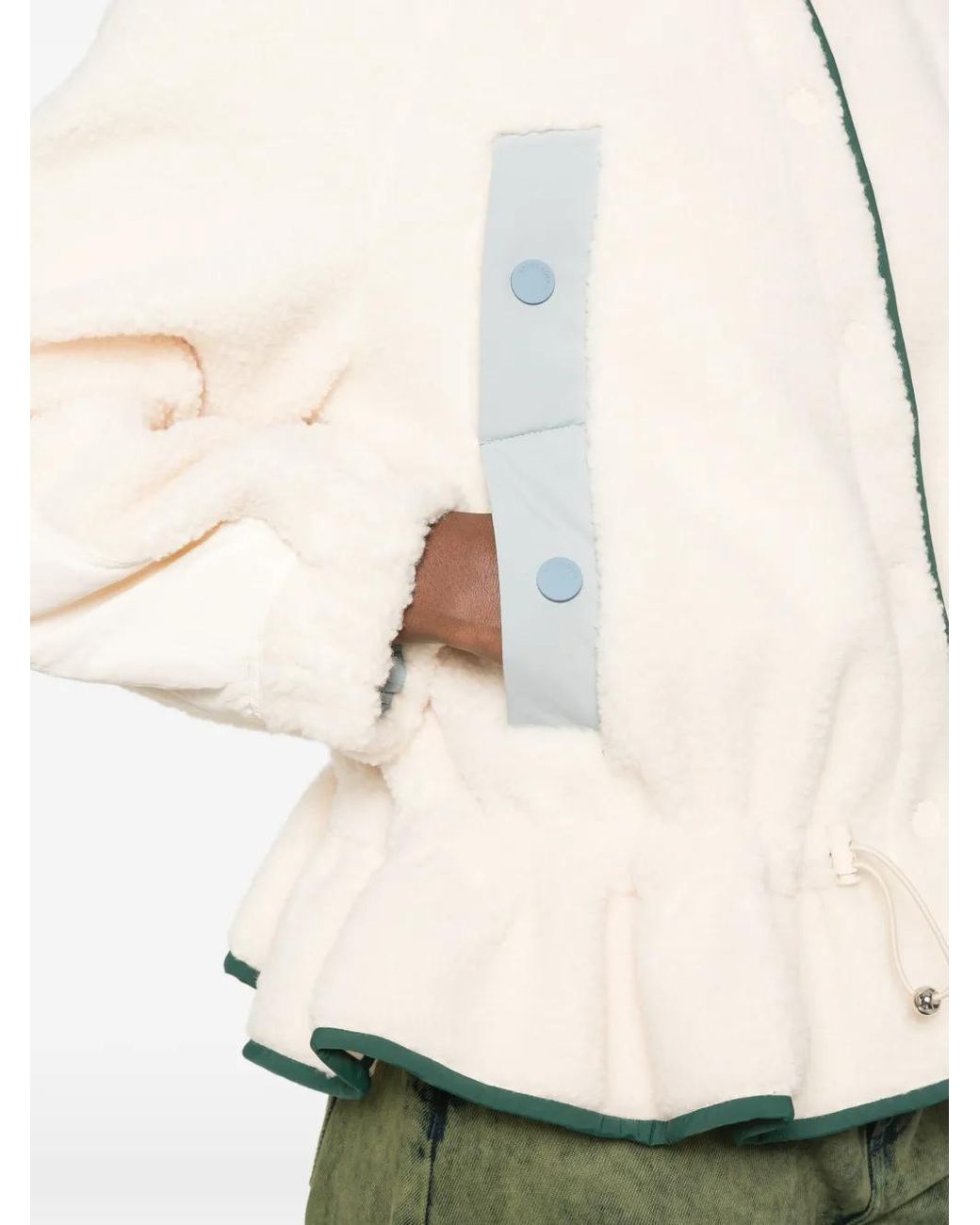 Stine Goya White Ruffled-Hem Fleece Jacket