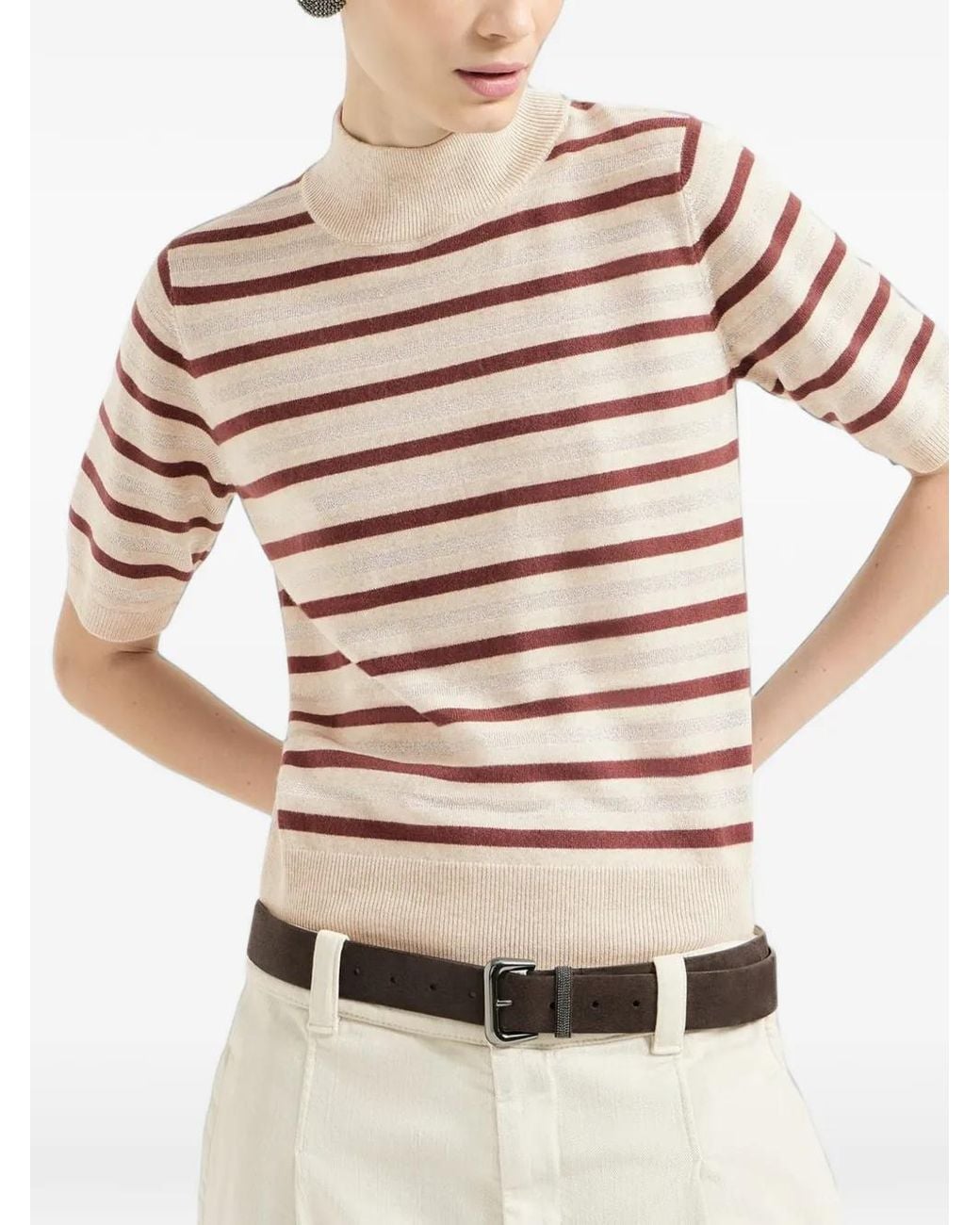 Brunello Cucinelli Natural Wool And Cashmere Striped Sweater