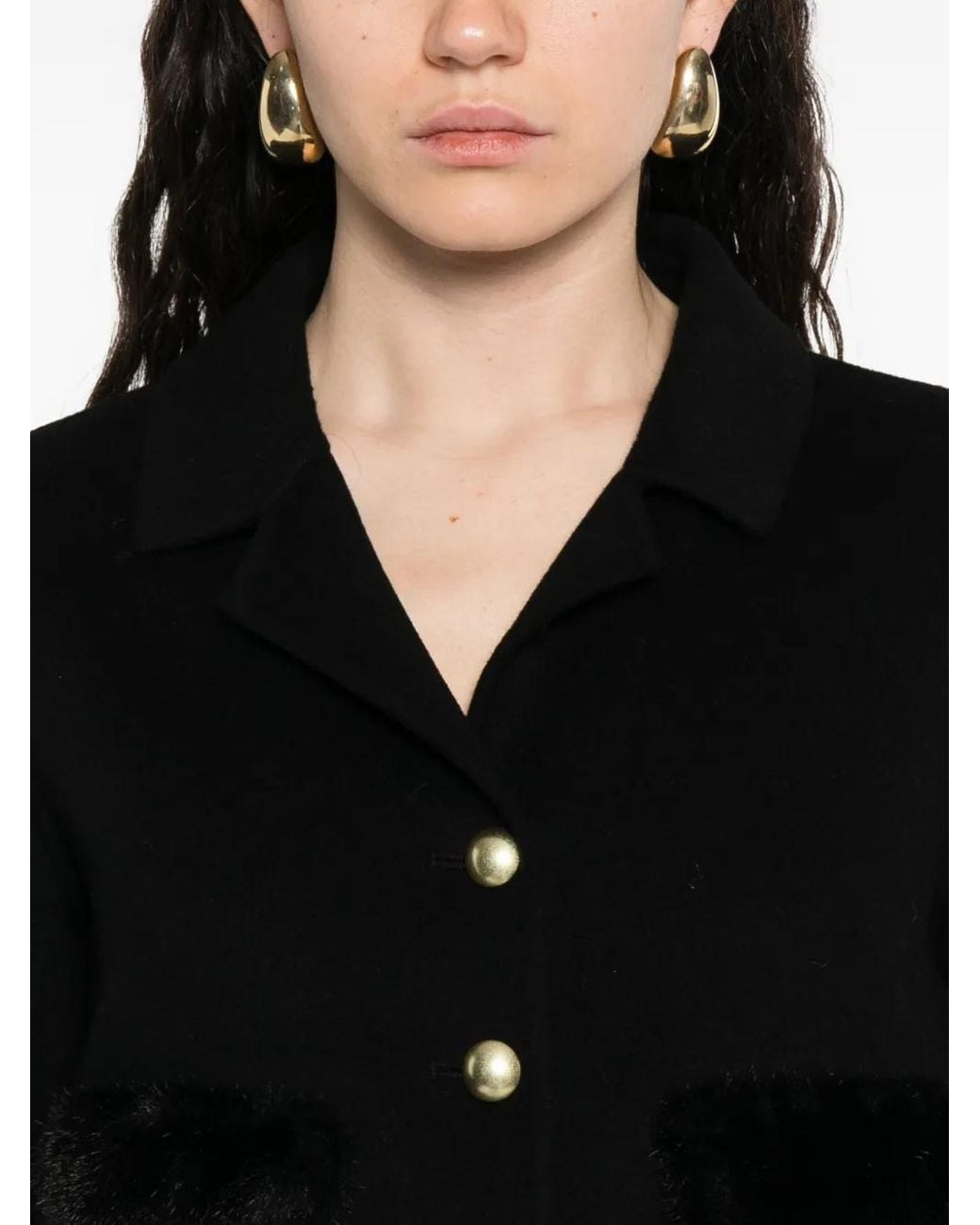 ERMANNO FIRENZE Black Detailed Buttoned Cropped Jacket