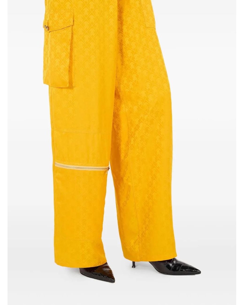 Roberto Cavalli Yellow Patterned Cargo Trousers