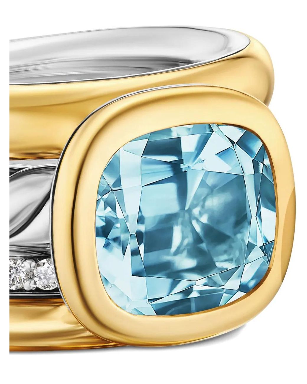 David Yurman Blue 18K And Sterling Dy Mercer Four Row Diamond And Topaz Ring