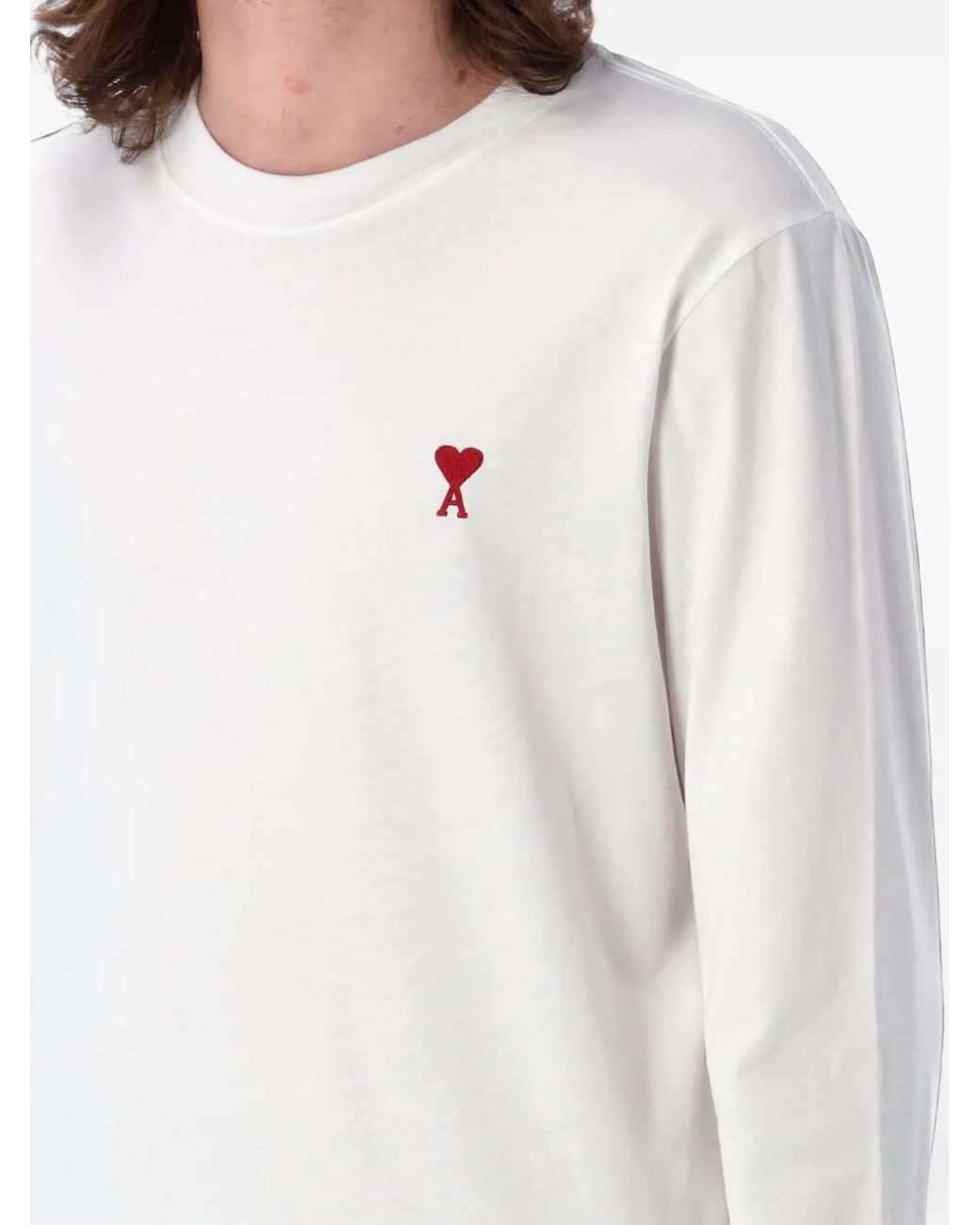AMI White Cotton Longsleeves T-Shirt With Ami De Coeur