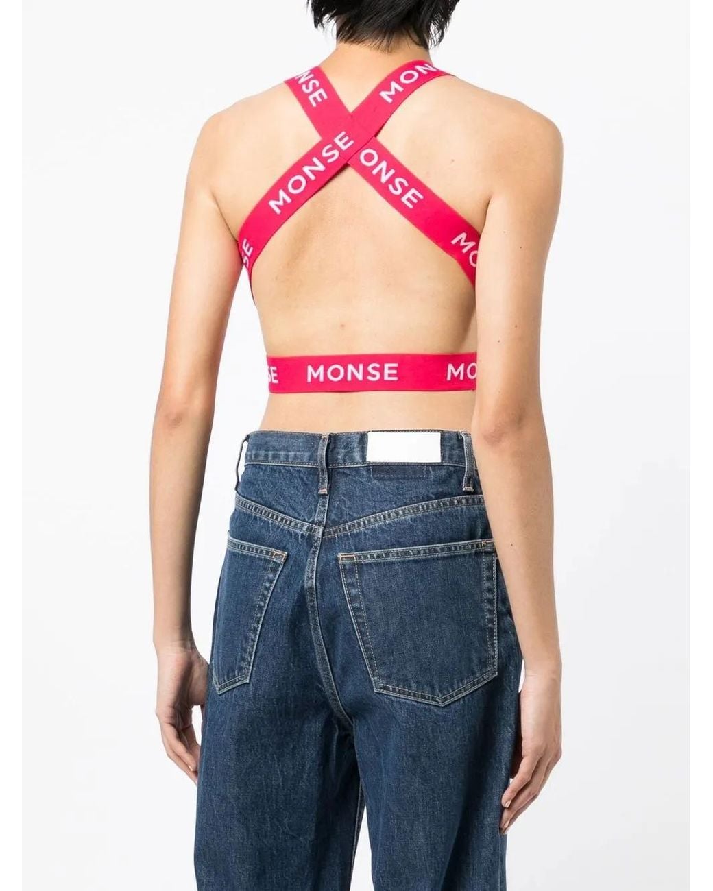 Monse Pink Logo-Print Halterneck Sports Top