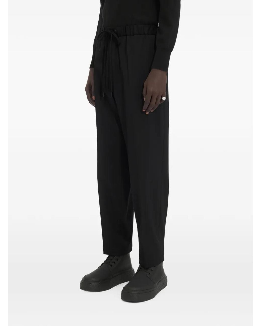 MM6 by Maison Margiela Black Mid-Rise Trousers With Pleat Detailing And Tailored Cut for men