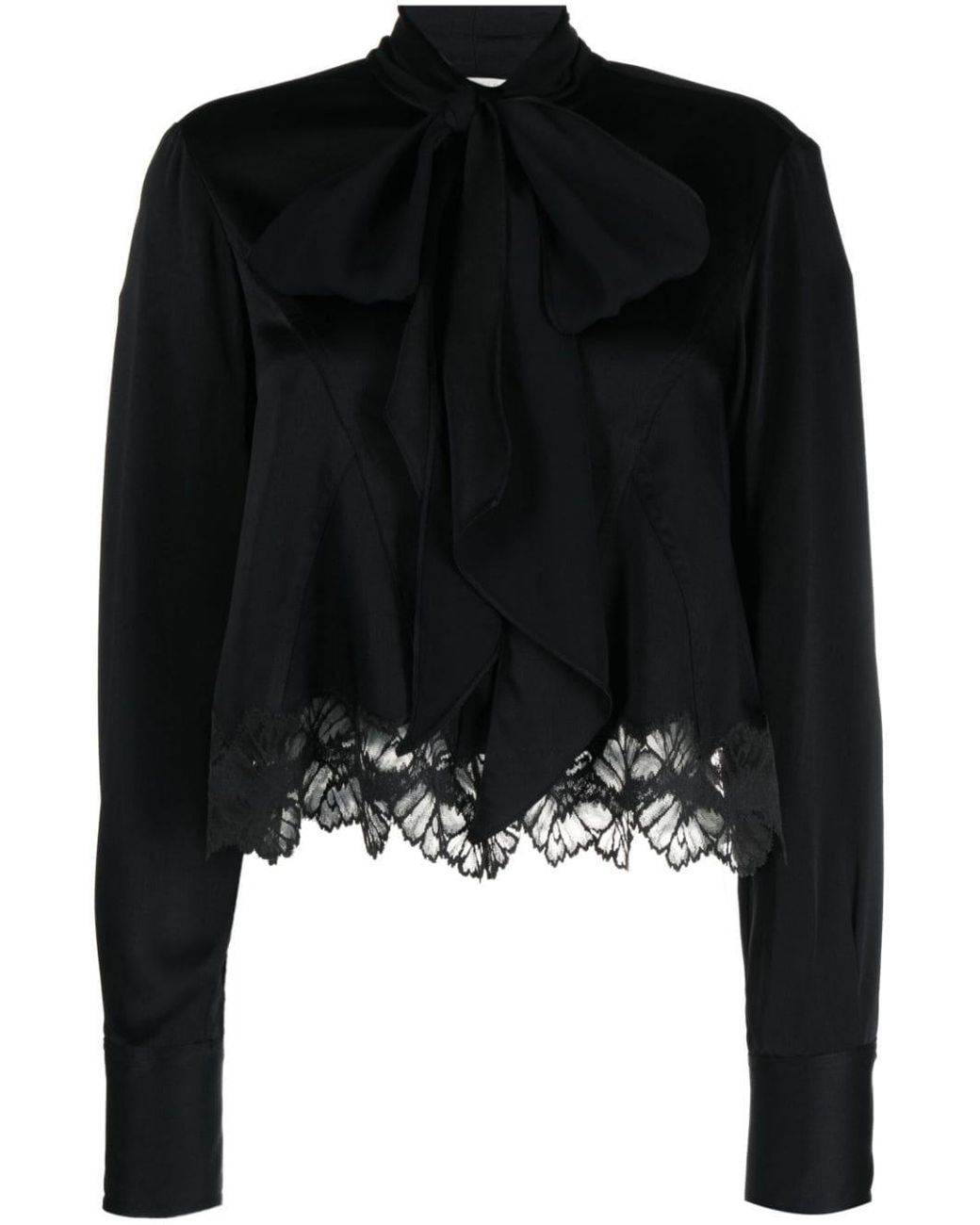 Stella McCartney Pussy-bow Lace-trim Blouse in Black | Lyst