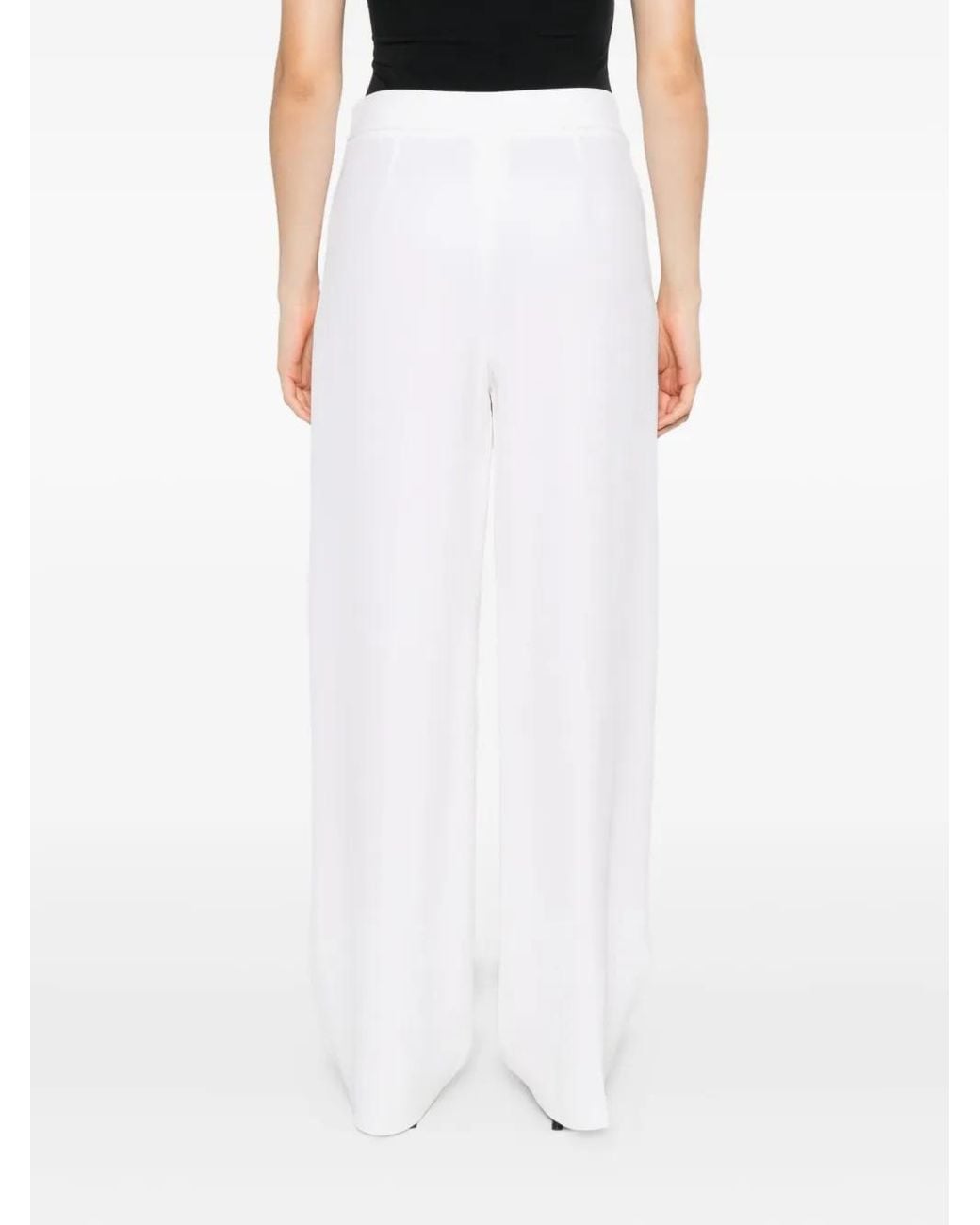 Giorgio Armani White Button-Fastening Silk Trousers