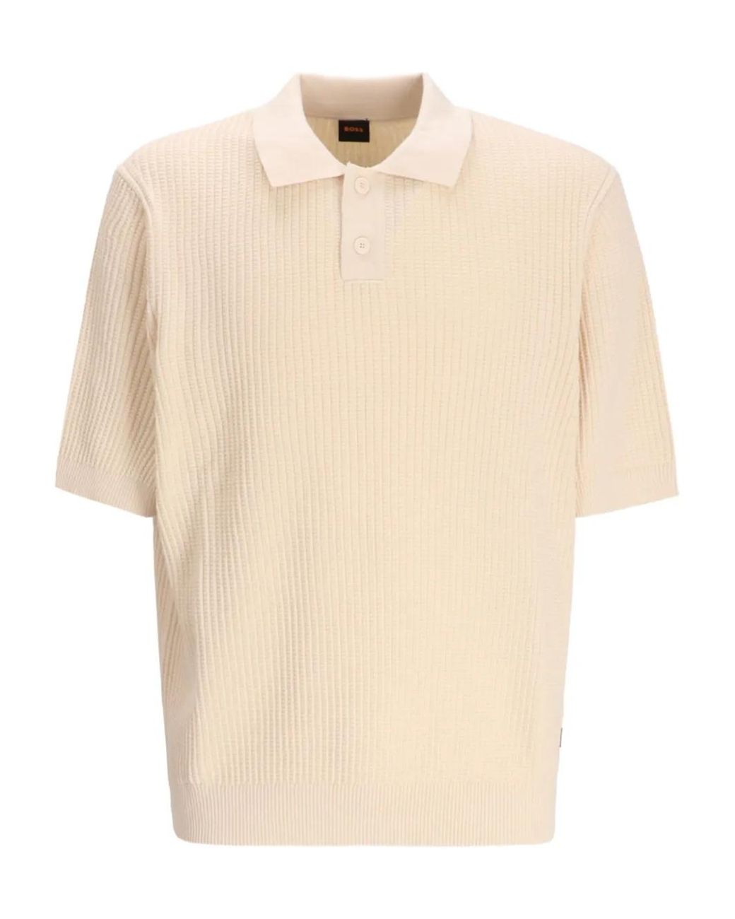 Boss Natural Ribbed Cotton Polo-Neck Sweater for men