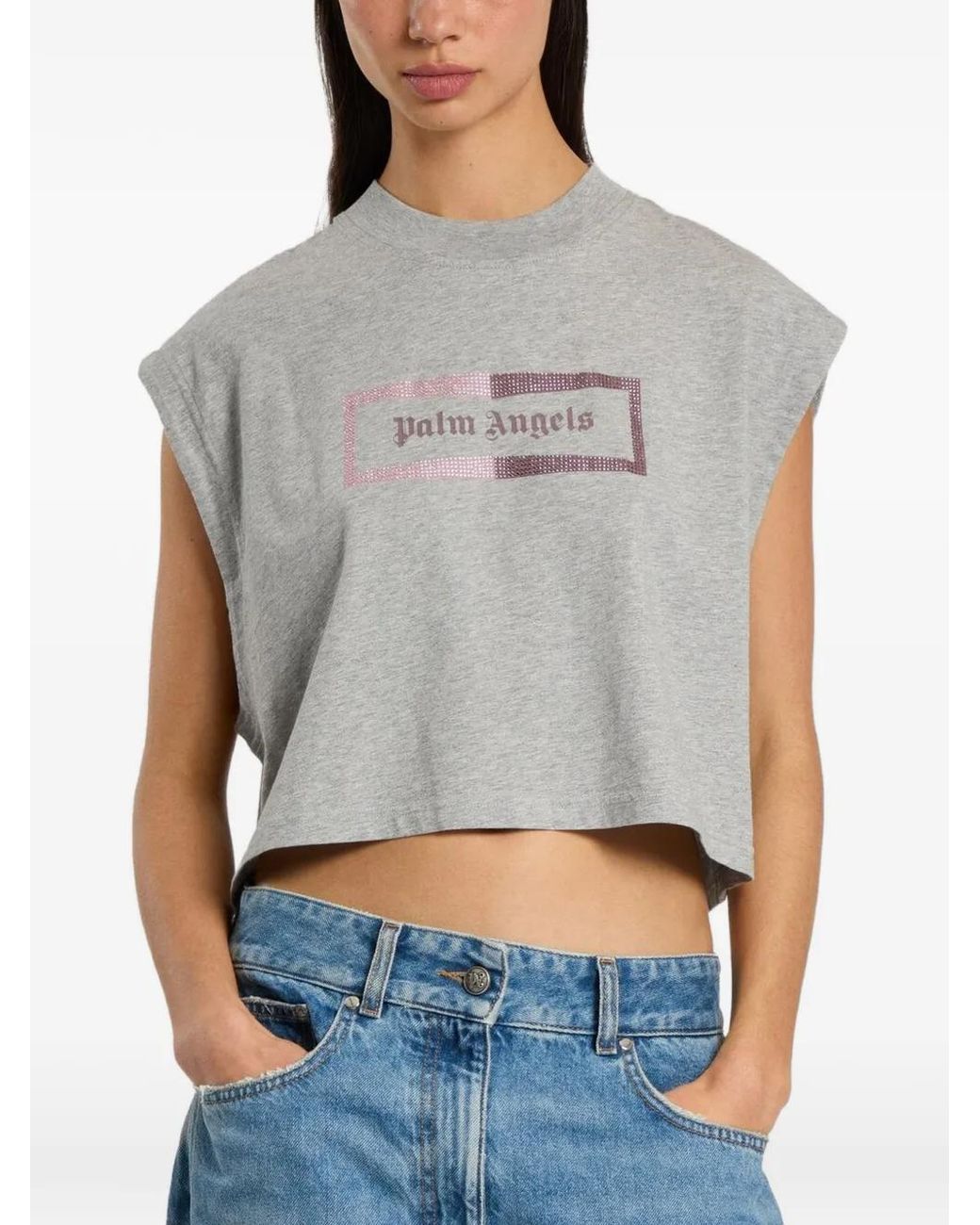 Palm Angels Gray Stud Box Logo Tank Top