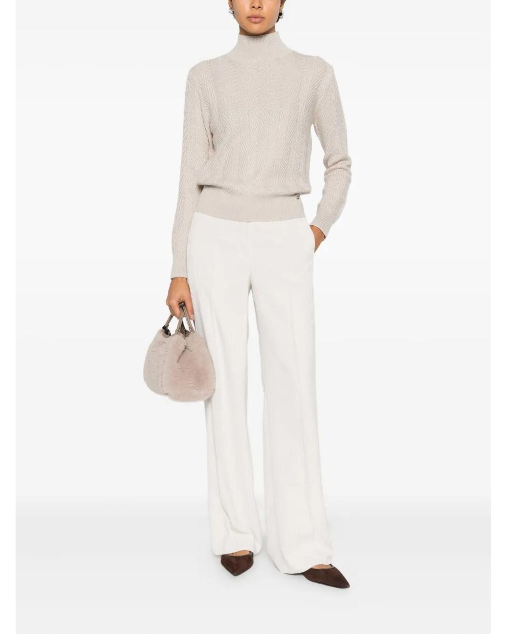 Herno White High-Neck Textured Sweater
