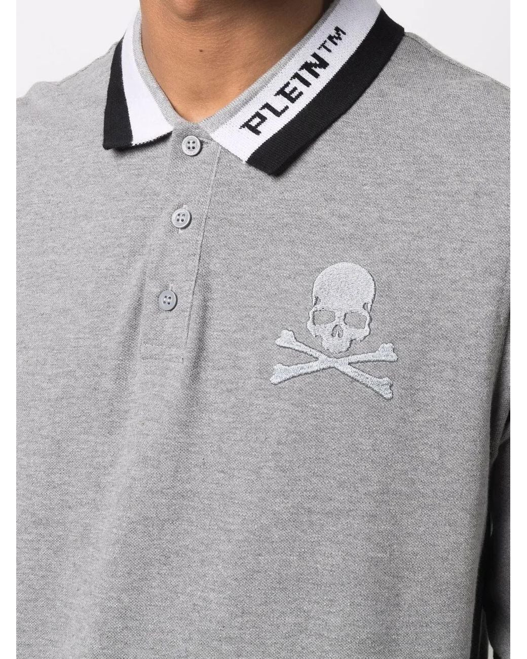 Philipp Plein Gray Logo Skull Print Polo Shirt for men