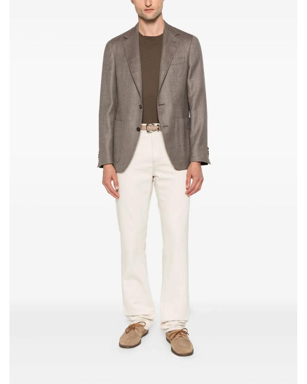 Canali Brown Herringbone Patch-Pocket Jacket for men