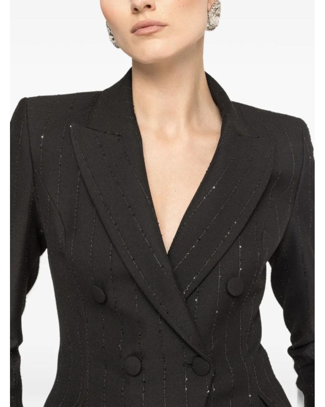 Nissa Blue Double-Breasted Pinstripe Jacket