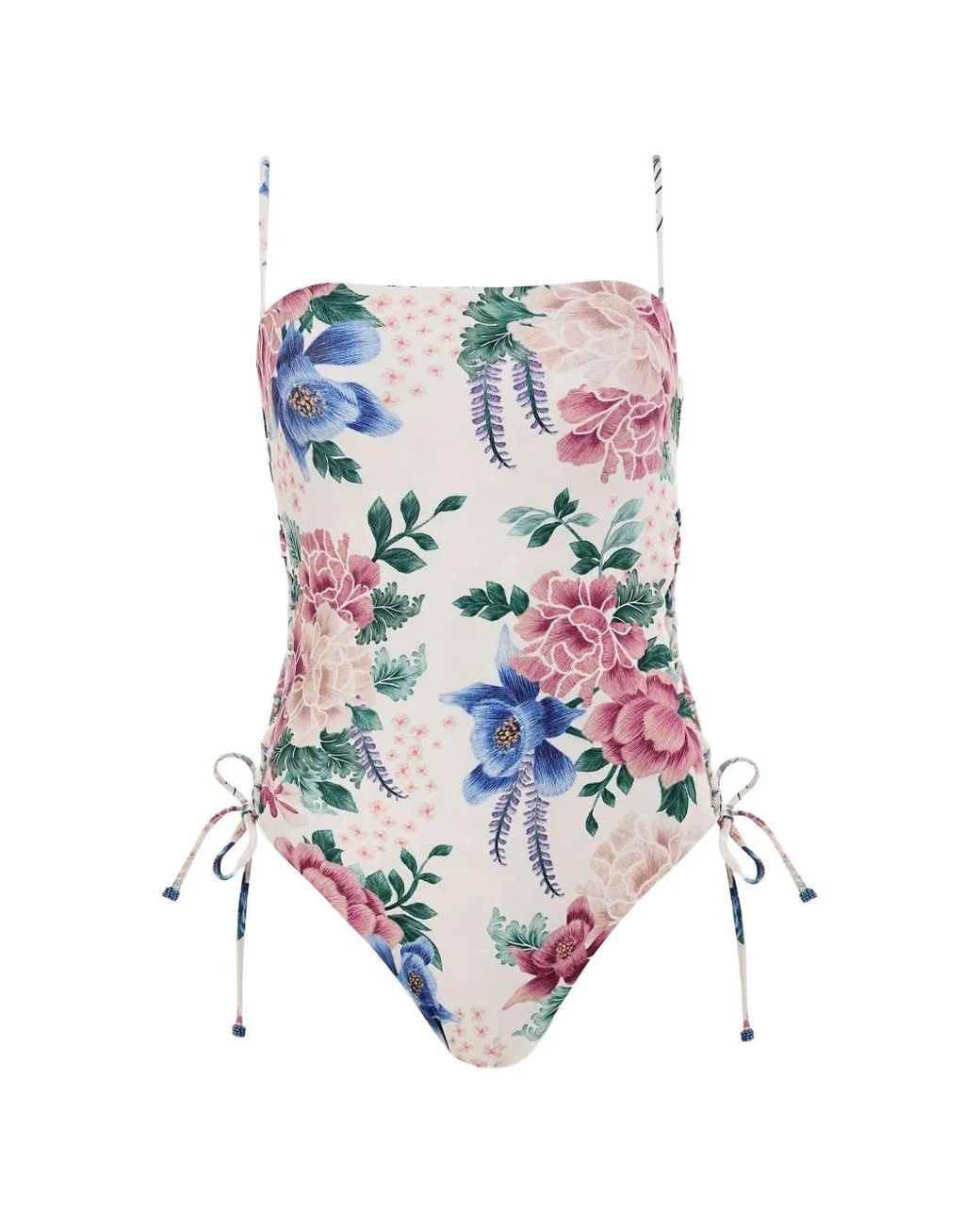 Agua Bendita White Nader Floral-Print Lace-Up Swimsuit