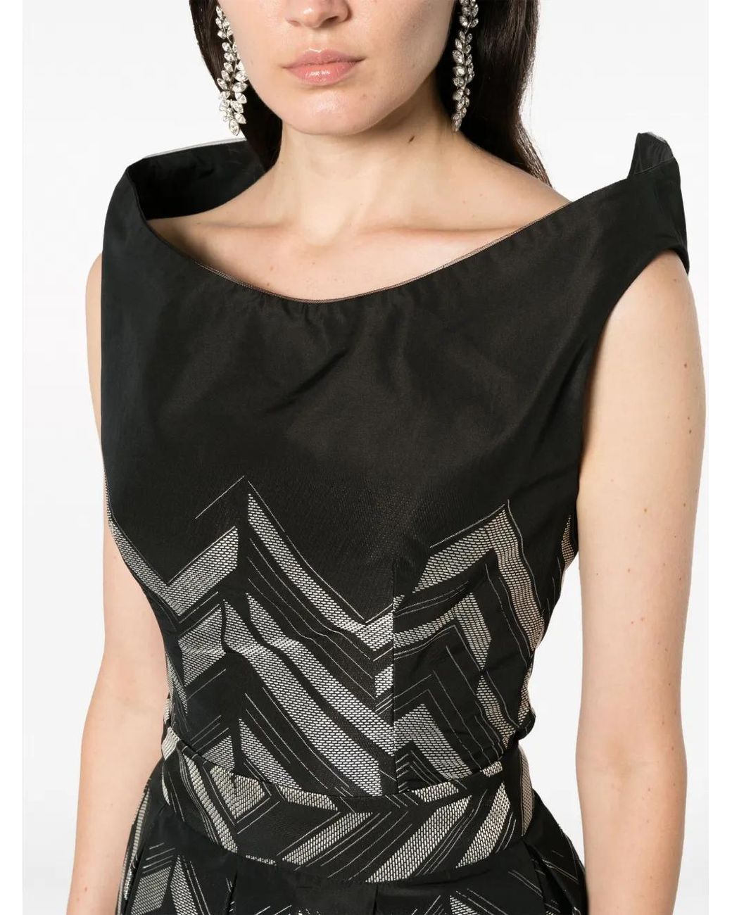 Gemy Maalouf Black V-Back Chevron-Pattern Top