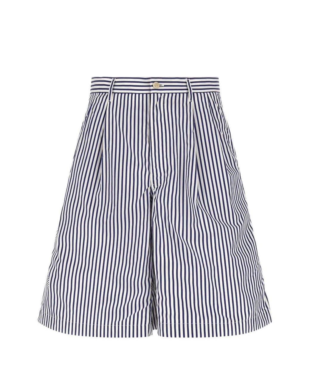 Comme des Garçons Blue Striped Pleated Tailored Shorts for men