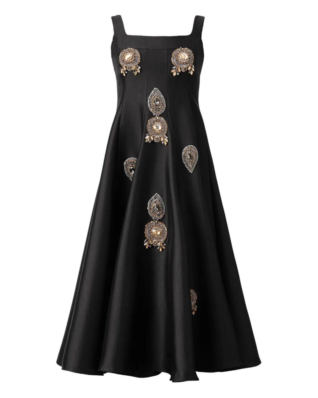 ARAFTU Black Embellished Square-Neck Midi Dress