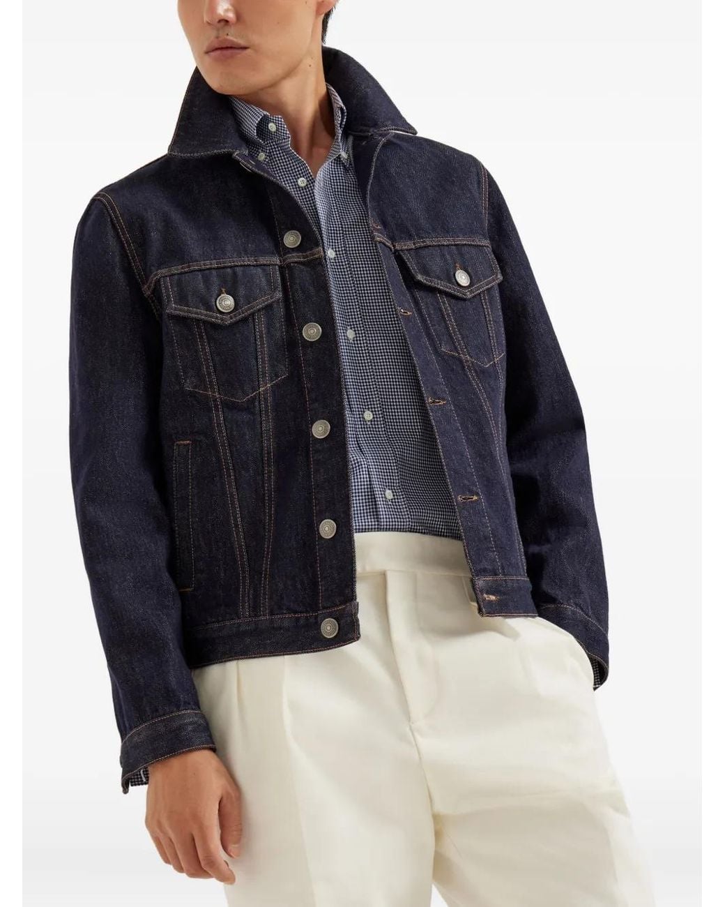 Brunello Cucinelli Blue Button-Down Collar Shirt for men