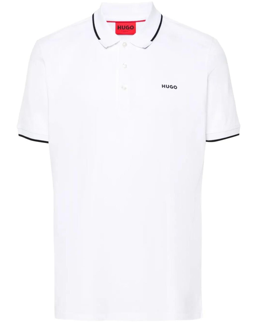 HUGO White Logo-Appliqué Polo Shirt for men