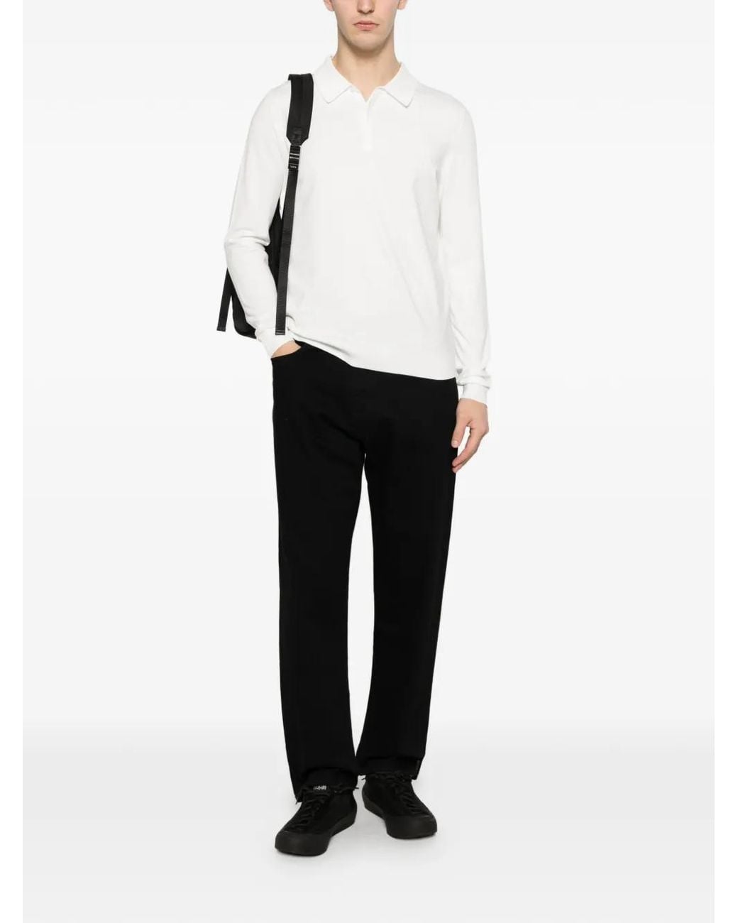 HUGO White Slim-Fit Knit Polo With Reverse Logo for men