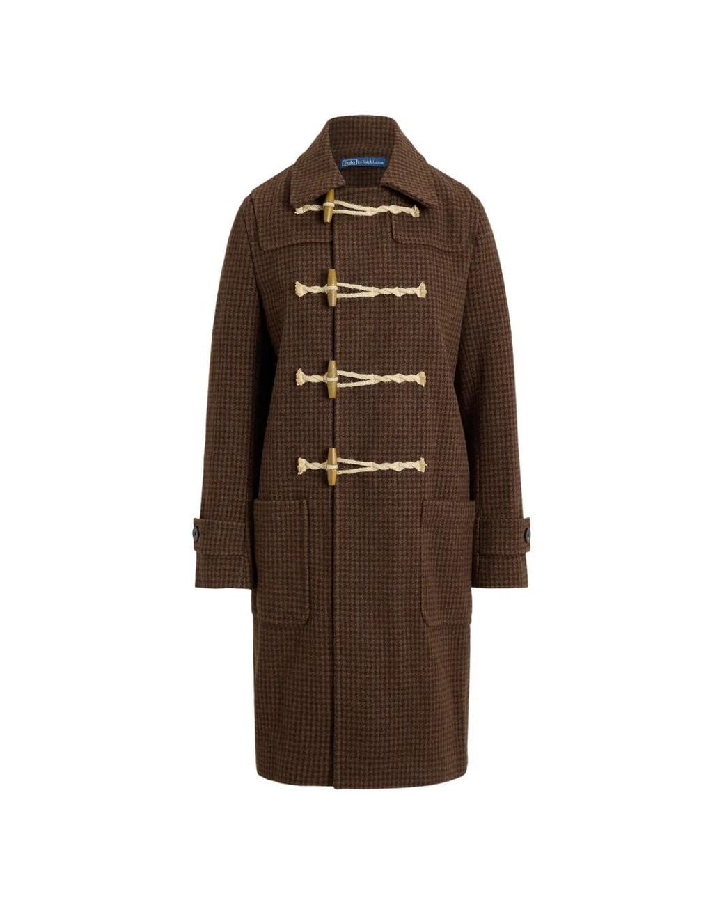Polo Ralph Lauren Brown Houndstooth Wool Toggle Coat