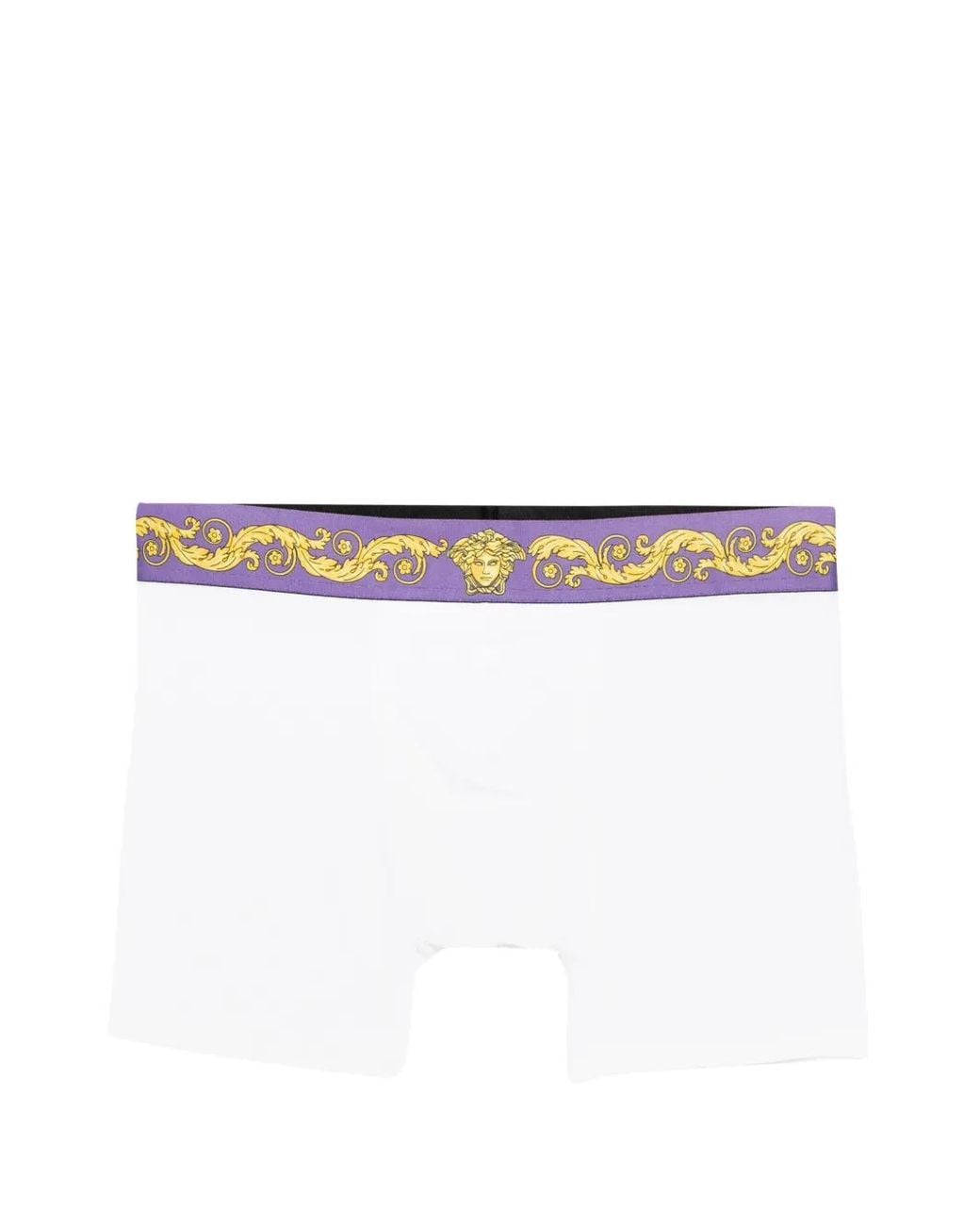 Versace White Printed Cotton-Jersey Long Trunks for men