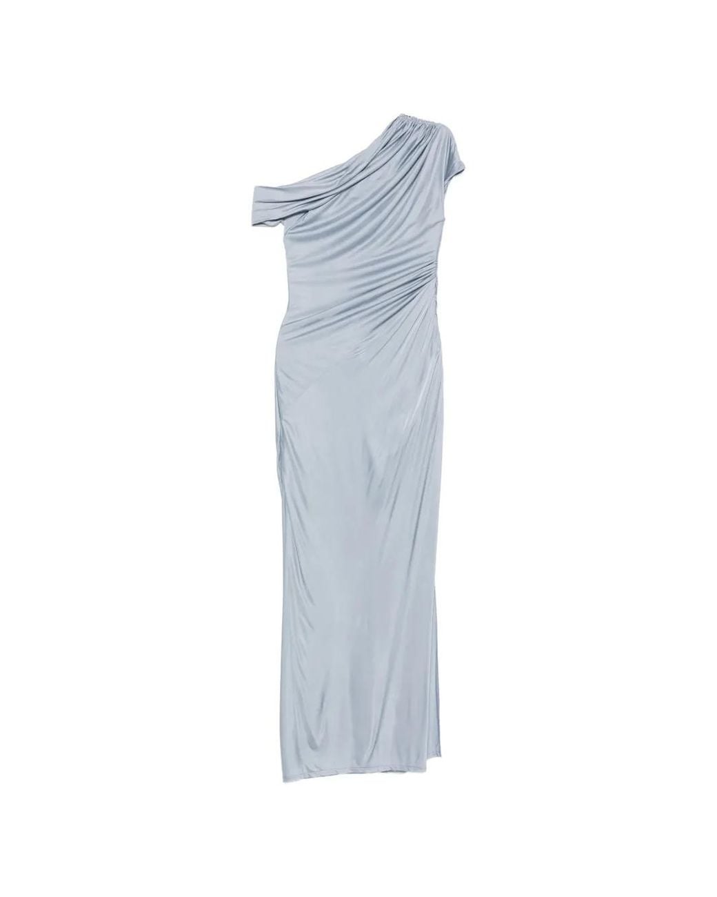Galvan Blue Ruched Off-Shoulder Dress