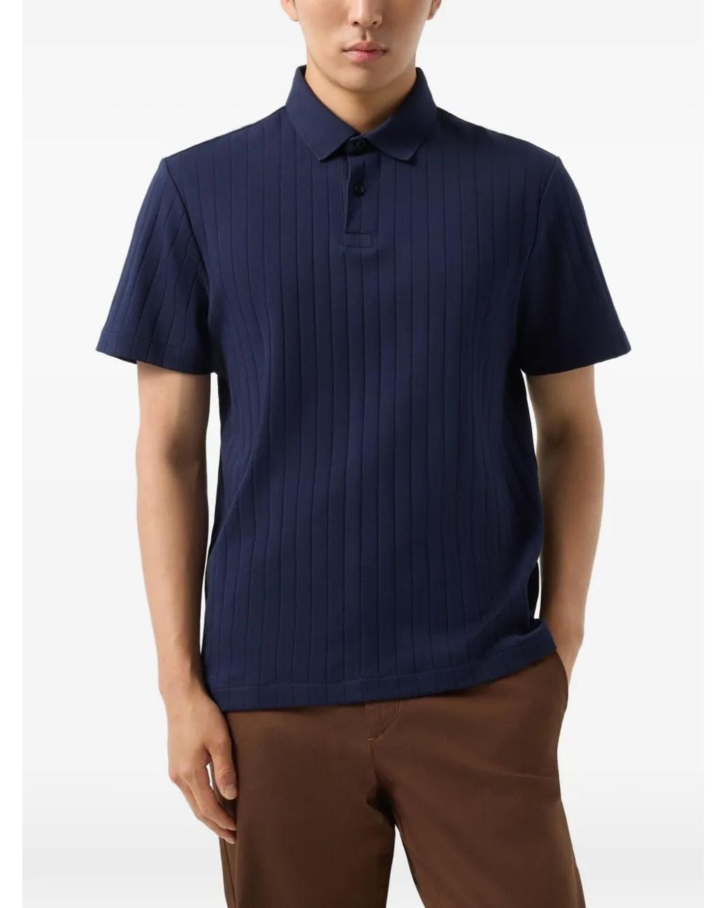Bogner Blue Zane Ribbed-Knit Polo Shirt for men