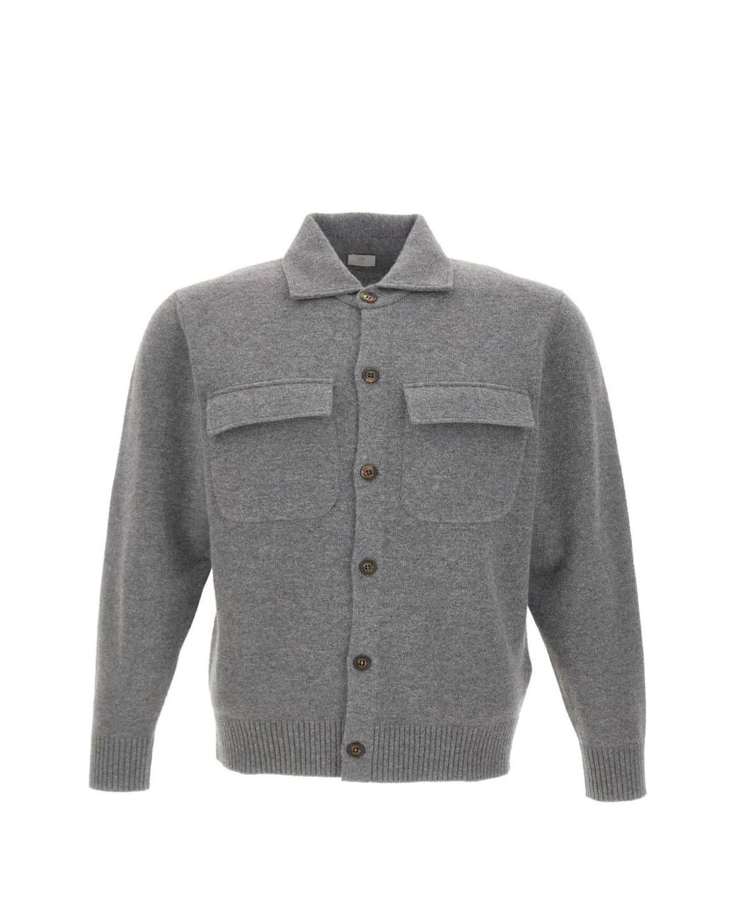 Eleventy Gray Knit Flap-Pocket Shirt for men