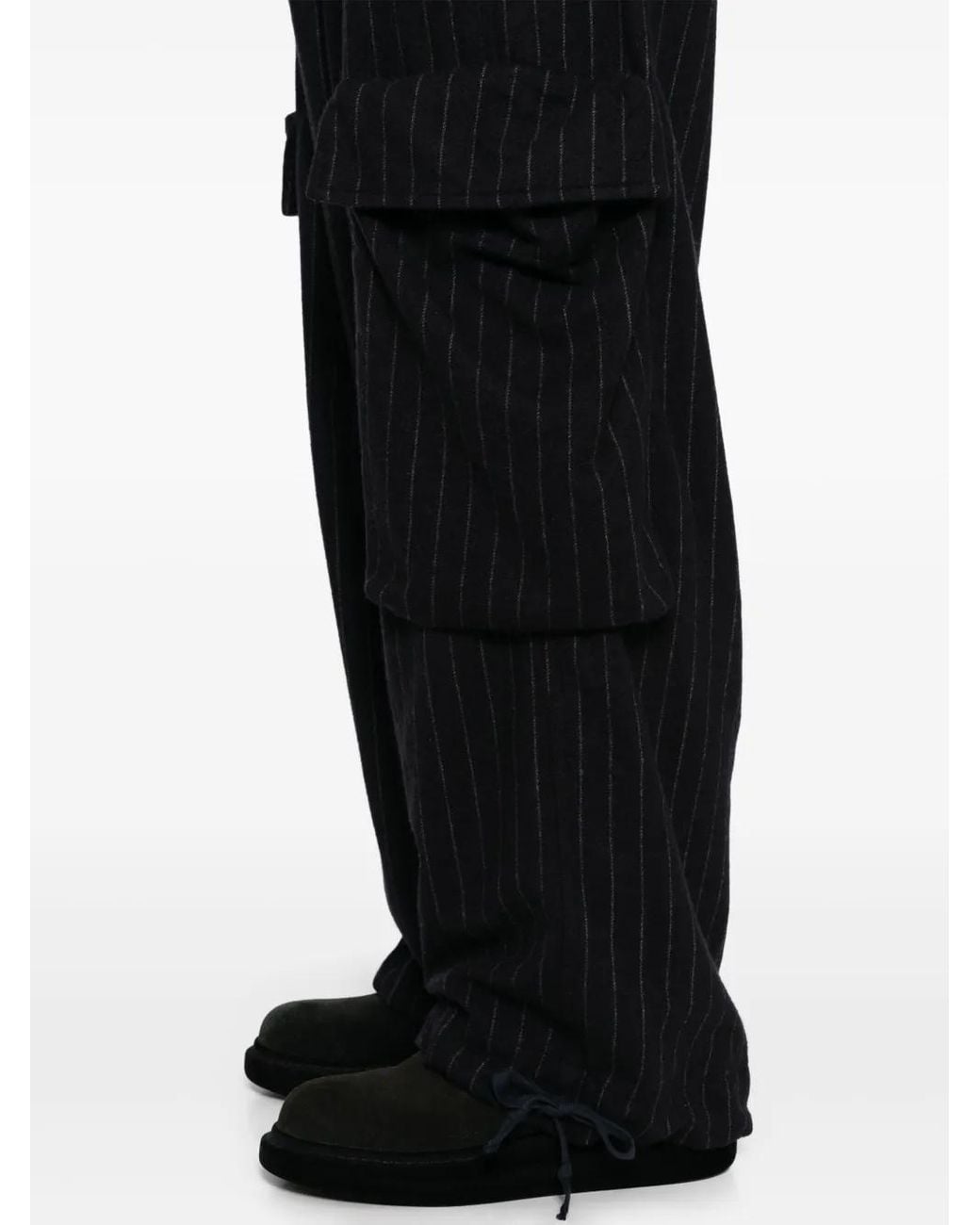 Greg Lauren Black Pinstriped Wide Trousers for men