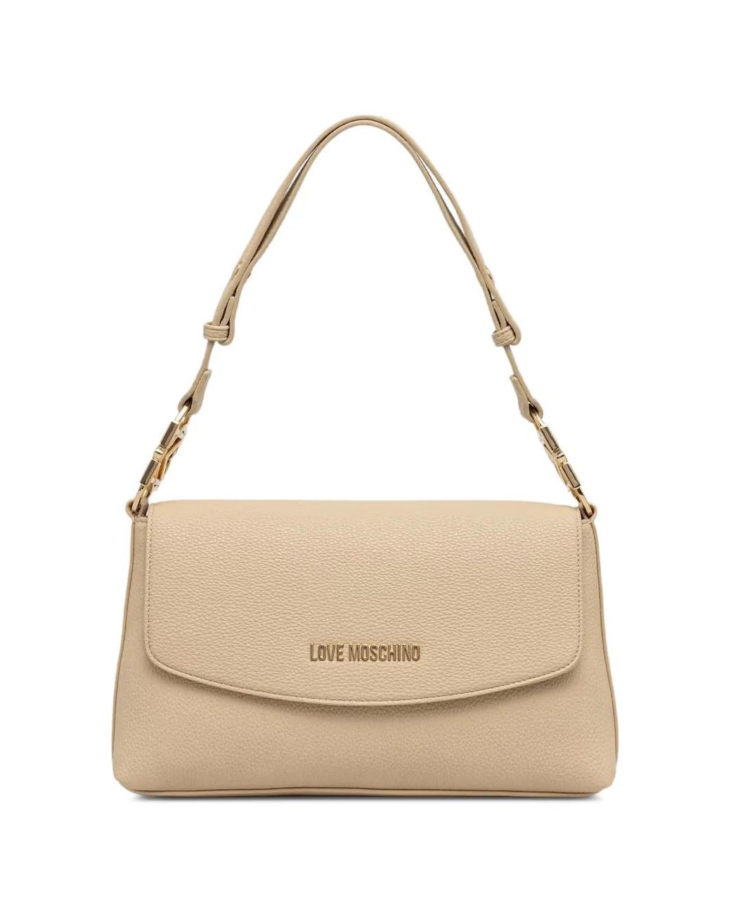 Love Moschino Natural Logo-Plaque Pebbled Shoulder Bag