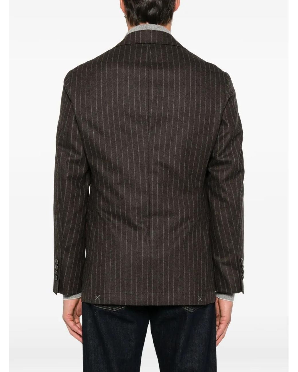 Brunello Cucinelli Brown Pinstripe Peak-Lapel Blazer for men
