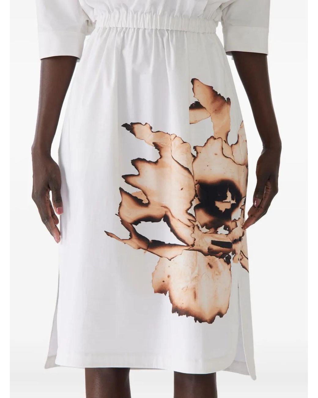 Jason Wu White Floral-Print Elasticated-Waist Midi Dress