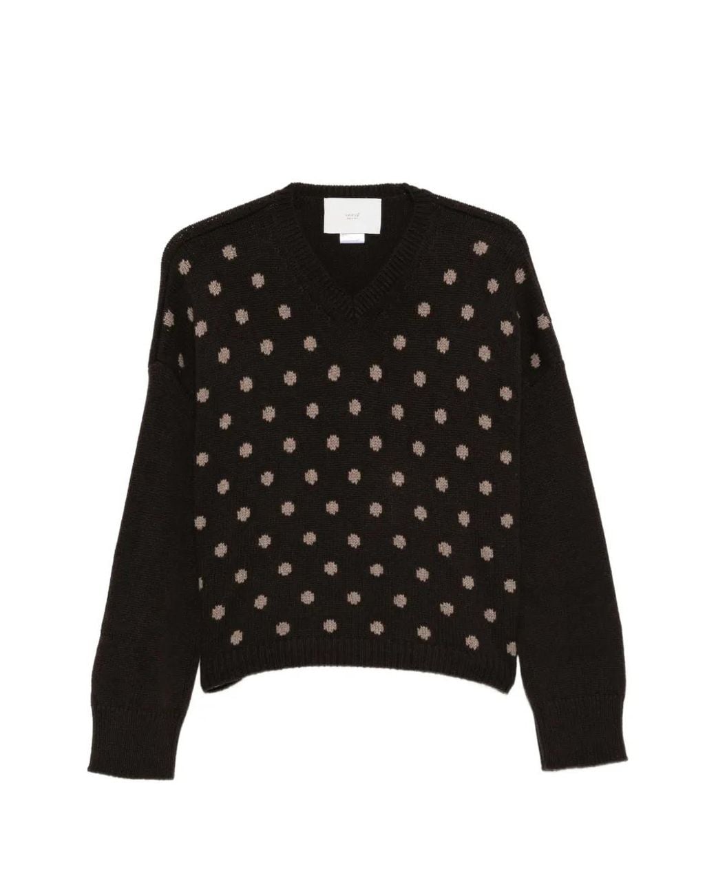 Vanisé Black Polka-Dot V-Neck Sweater