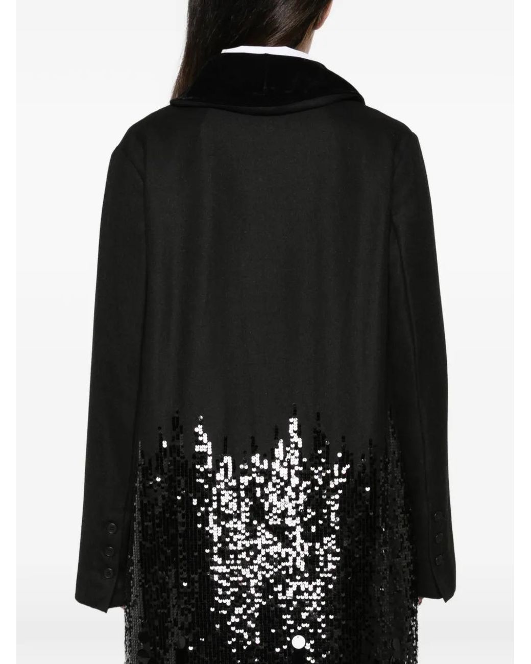 Collection Privée Black Sequin-Embellished Shawl-Collar Coat